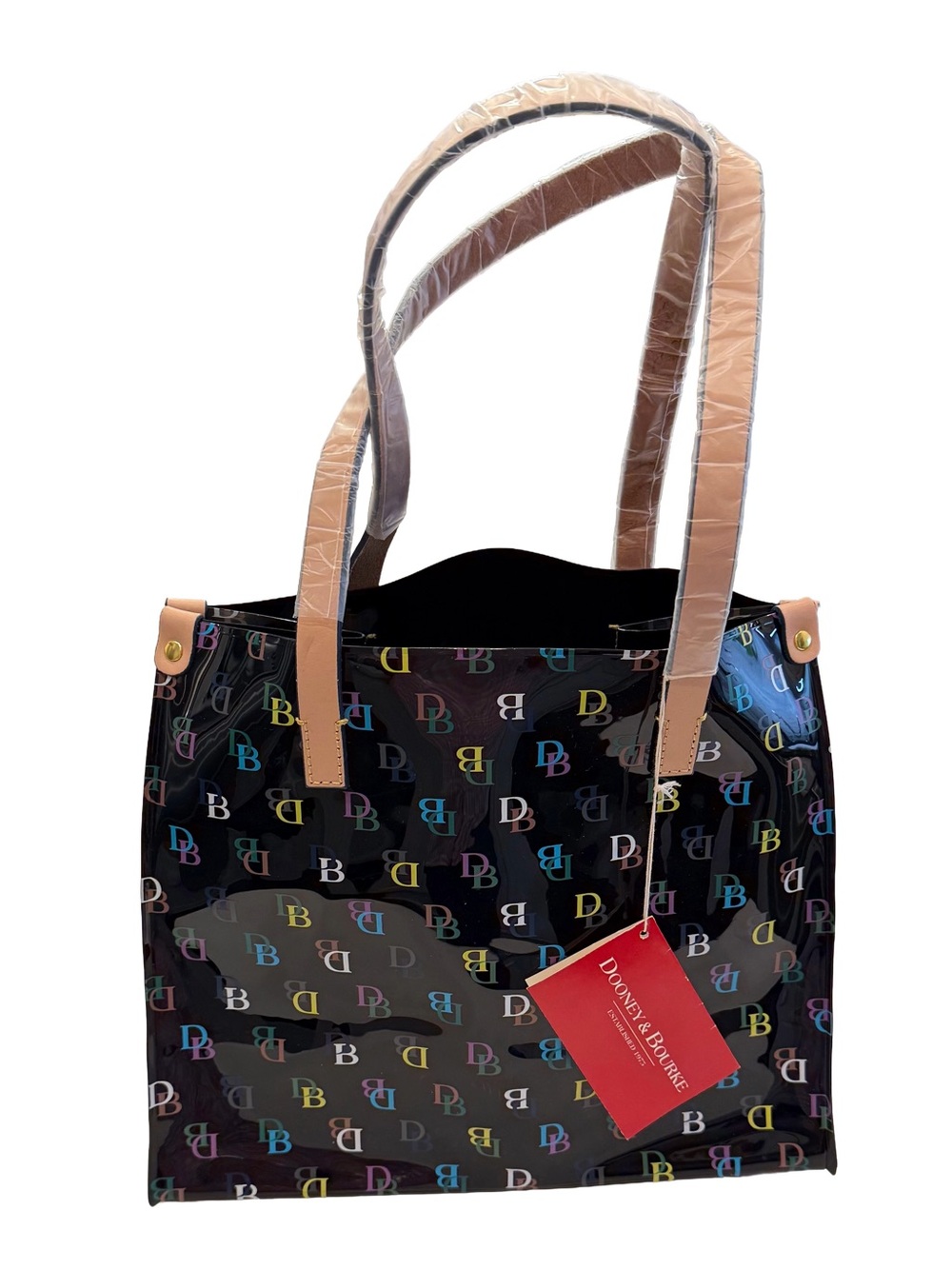 Dooney & Bourke IT Medium Tote Bag Black Smoky Translucent Multi Color Logo NWT